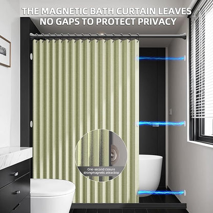 Bathroom Magnetic Folding Shower Curtain, Accordion-Style Shower Curtain, Suitable for Shower Rooms, bathtubs, Hotels or Apartments (Green, W:70*H79.5Inch)