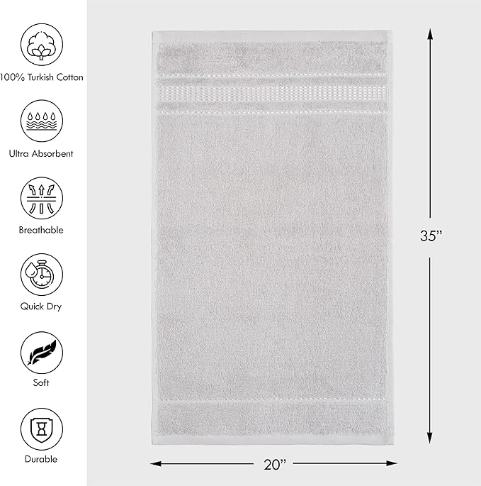 Melissa Linen, 2 Piece Hand Towel Set, 100% Turkish Cotton Face Hand Towels for Bathroom, 20 in x 35 in, Absorbent, Quick Dry, Durable and Soft, Spa and Hotel Quality, Grey