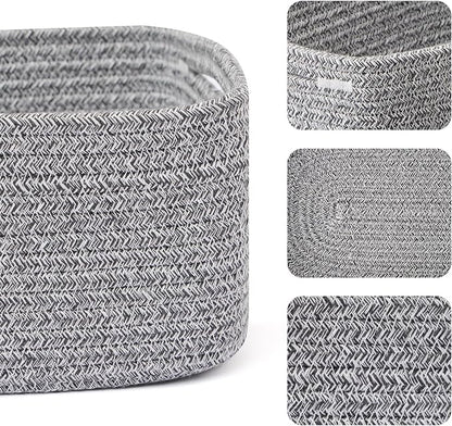 Small Storage Baskets for Organizing | Closet Organizer Bins | Shelf Toy Basket | Woven Rope Baskets | Cube Decorative Box | Shallow Basket | 13x8.5x5.1” | 4 Packs Mixed Grey