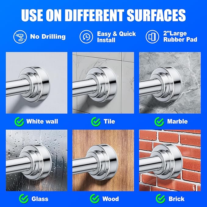 Ausemku Shower Curtain Rod Tension - 26-76 Inch Never Rust Non-Slip Spring Tension Curtain Rod No Drilling Stainless Steel Curtain Rod Use Bathroom Kitchen（Silver）