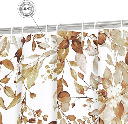 Gibelle Brown Eucalyptus Shower Curtain, Watercolor Plant Leaves with Floral Bathroom Shower Curtain Set, 72x72