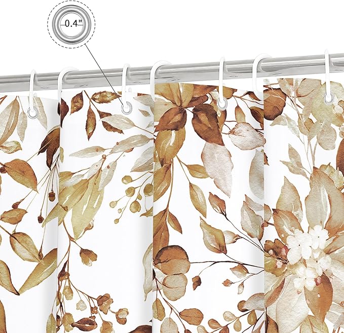 Gibelle Extra Long Shower Curtain 72 x 84, Brown Floral Shower Curtain for Bathroom, Watercolor Plant Eucalyptus Leaves Fabric Shower Curtain Set