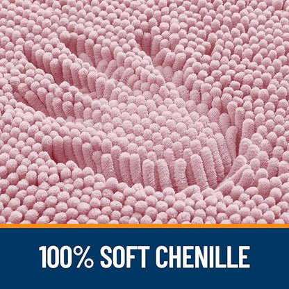 OLANLY Toilet Rugs U-Shaped 24x20, Extra Soft Absorbent Chenille Contour Bathroom Rugs for Toilet, Dry Quickly, Machine Washable, Non-Slip Bath Mat, Dusty Rose