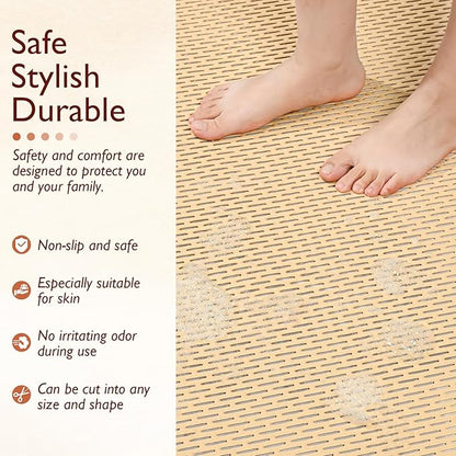 Extra Large Non-Slip Shower Mat, Fast-Dry PVC Bath Stall Tub Mat, Drain-Hole Design for Shower Stall Tub for Elderly/Kids, Non Slip Bath Mat Bathroom Safety Accessory, Khaki 24"x16"