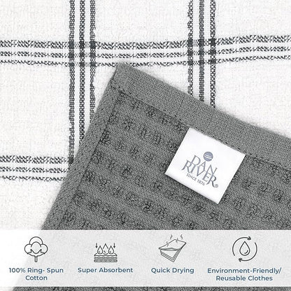 DAN RIVER Premium Dish Cloth 100% Cotton 12 X 12 Inches |Pack of 8|-Ultra Soft Tea Towels-Highly Absorbent Kitchen Rags-Terry Dishcloth for Kitchen and Household Cleaning |Grey|