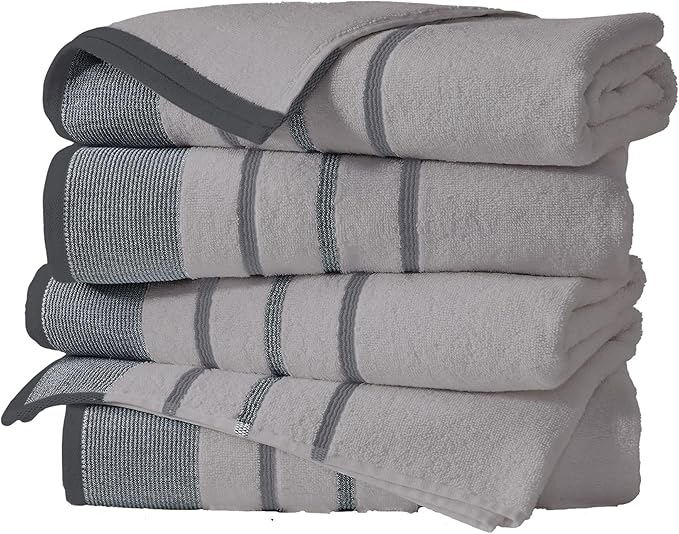 Great Bay Home Decorative Bath Towel Set - Luxury Cotton 4 Pack 54x27 Bath Towel Set - Luxurious, Ultra-Soft, Durable Towels for Bathroom Decor (Grey)