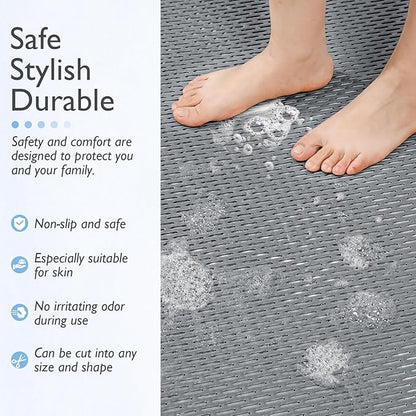 Extra Large Non-Slip Shower Mat, Fast-Dry PVC Bath Stall Tub Mat, Drain-Hole Design for Shower Stall Tub for Elderly/Kids, Non Slip Bath Mat Bathroom Safety Accessory, Gray 58"x32"