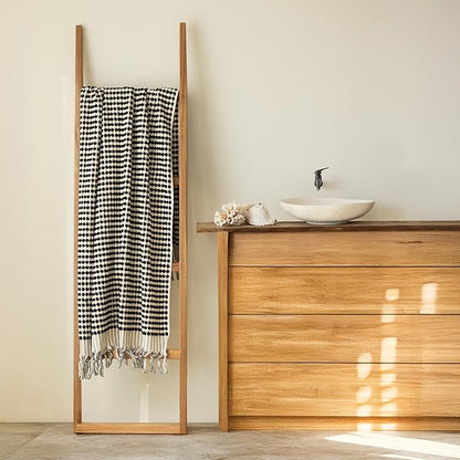 Pom Pom Turkish Bath and Beach Towels - Thick, Soft, Luxurious 100% Turkish Organic Cotton Bubble Weave Towels (Black, 35 x 67 Bath Size)