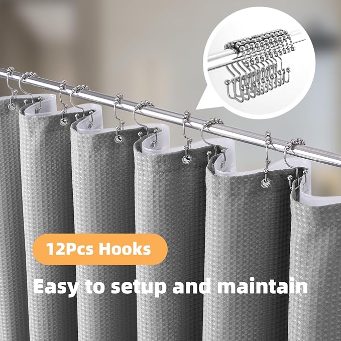 LaCyan 3 in 1 Waterproof Waffle Weave Shower Curtain and Clear Liner Set with 12 Stainless Steel Hooks Double Sided for Bathroom 72 Inches Heavy Duty Polyester Fabric Shower Curtains 72x84