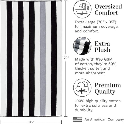 Laguna Beach Textile Co. Striped Cabana Oversized Beach Towel (Black & Gray)