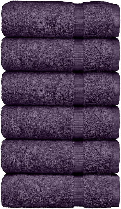 Luxury Hotel & Spa Collection, Quick Dry 100% Turkish Cotton 700 GSM, Eco Friendly Towel, for Bathroom, Gymand Kitchen Dobby Border Soft Hand Towel Set 16 X 30, Plum, Hand Towels - Set of 6