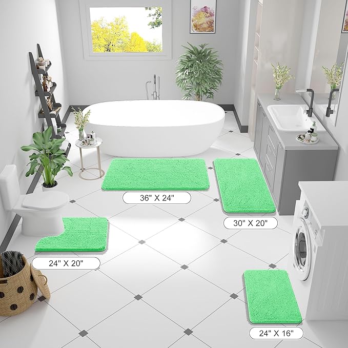 OLANLY Bathroom Rugs 24x16, Extra Soft Absorbent Chenille Bath Rugs, Rubber Backing Quick Dry, Machine Washable Bath Mats for Bathroom Floor, Tub and Shower, Home Decor Accessories, Mint Green