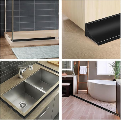 98Inch Shower Threshold Water Dam, Self-Adhesive Silicone Shower Barrier Water Stopper Shower Door Bottom Seal Strip Shower Splash Guard for Bathroom Kitchen Bathtub