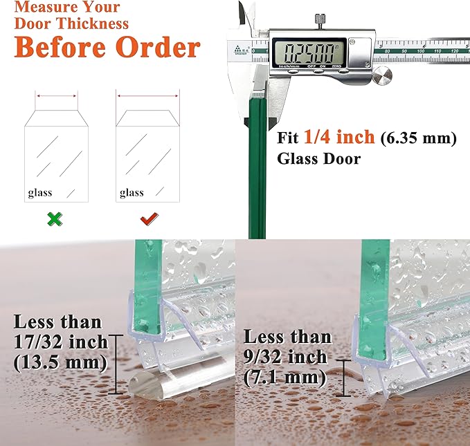 Frameless Shower Door Seal Strip 2 Pack x 39 Inch M Glass Shower Door Bottom Seal Side Seal Strip Door Sweep for 1/4" Glass Ultra-Clear Polycarbonate Stop Shower Leaks Create A Water Barrier