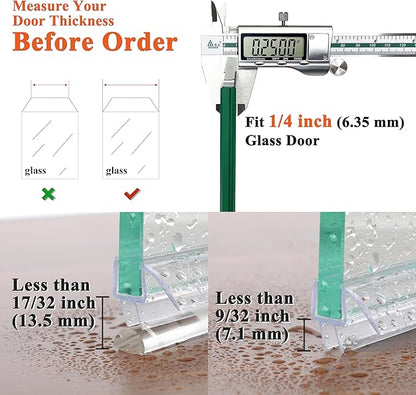 Frameless Shower Door Seal Strip 2 Pack x 39 Inch M Glass Shower Door Bottom Seal Side Seal Strip Door Sweep for 1/4" Glass Ultra-Clear Polycarbonate Stop Shower Leaks Create A Water Barrier