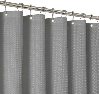 2-in-1 Waterproof Fabric Shower Curtain - No Separate Liner Needed, Hotel-Style Waffle Weave, Effortless Cleaning & Washable Bathroom Shower Curtain Set,72Wx84H,Grey
