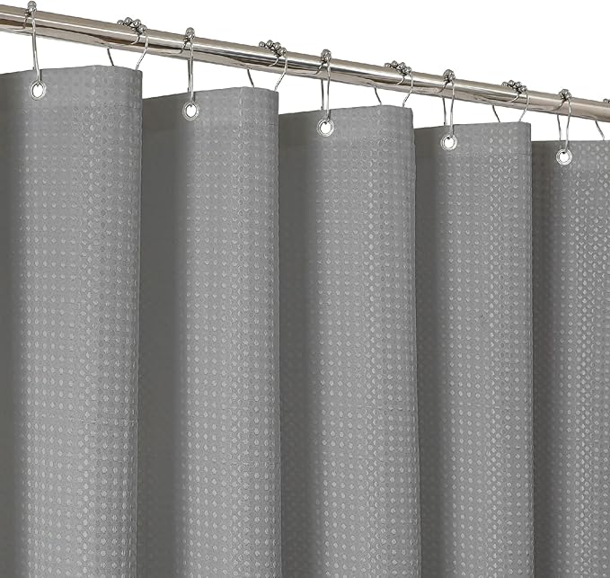 2-in-1 Waterproof Fabric Shower Curtain - No Separate Liner Needed, Hotel-Style Waffle Weave, Effortless Cleaning & Washable Bathroom Shower Curtain Set,72Wx72H,Grey