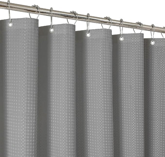 2-in-1 Waterproof Fabric Shower Curtain - No Separate Liner Needed, Hotel-Style Waffle Weave, Effortless Cleaning & Washable Bathroom Shower Curtain Set,72Wx72H,Grey