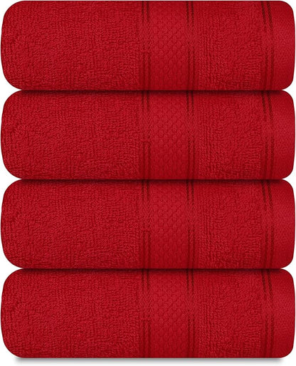 Casa Lino 100% Cotton Hand Towels for Bathroom - Soft, Highly Absorbent & Quick Dry Kitchen Towels - Gym Towel Set - Travel Towel Set - 24" x 16" - Pack of 4 - (Red)