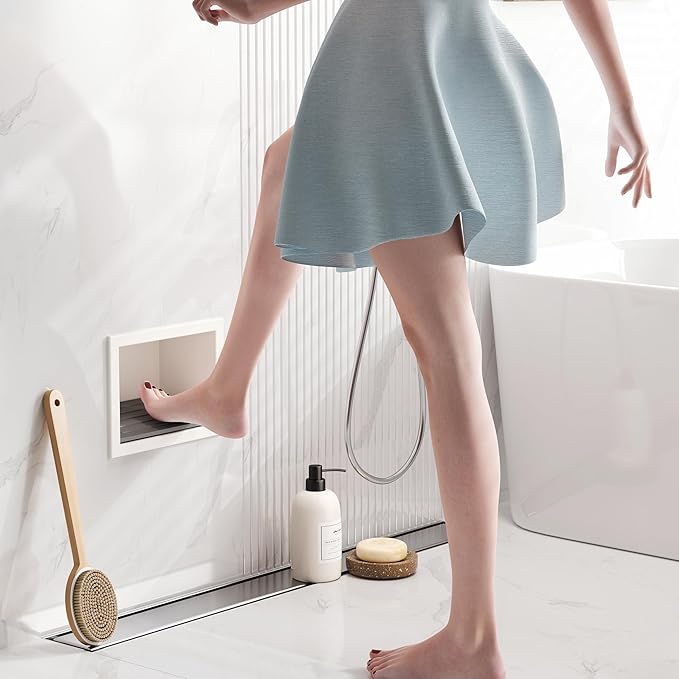 Shower Foot Rest for Shaving Legs, 304 Stainless Steel Footrest Niche with Shaving Holder, Recessed Shower Niche for Shaving Legs, Matte White