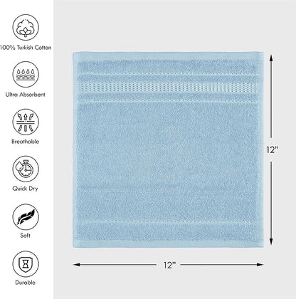 Melissa Linen, 100% Cotton Washcloths for Bathroom, 4-Piece 12x12 in Wash Cloth Set, Turkish Small Hand Towels, Soft Rags for Face and Body, (Blue Washcloths)