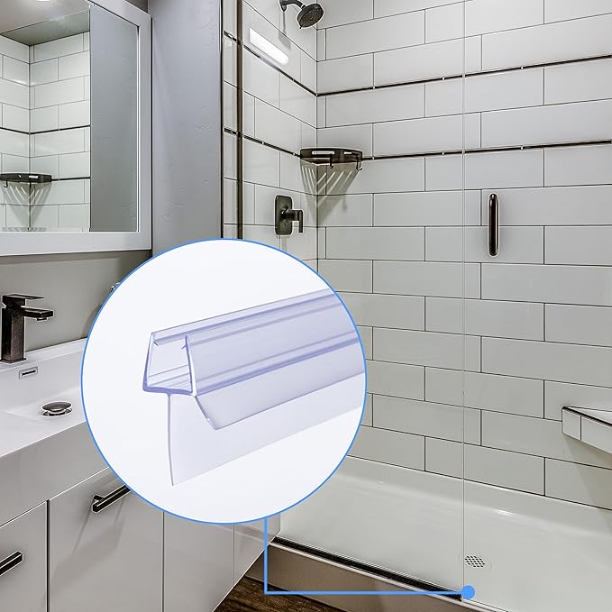 Shower Door Bottom Seal 2-Pack 3/8" x 39" Frameless Glass Shower Door Seal Strip Stop Leaks Create a Water Barrier with Extra Long Lip Covers up to 0.787" (20mm) Gap Replacement Bottom Seal