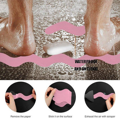 Anti Slip Shower Stickers, Adhesive Decals Safety Strips Scraper for Bath Tub, Shower, Stairs, 24 Pieces (Pink)