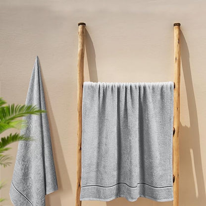 MyOwn Cotton 2 Pack Oversized Bath Towel Set 28x55 inches, Large Bath Towels, Ultra Absorbant Compact Quickdry & Lightweight Towel, Ideal for Gym Travel Camp Pool - Light Grey