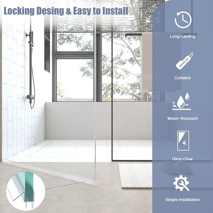 2-Pack Shower Door Bottom Seal, (3/8" x 39") Ultra Clear Glass Shower Door Seal Strip, Stop Leaks and Create a Water Barrier