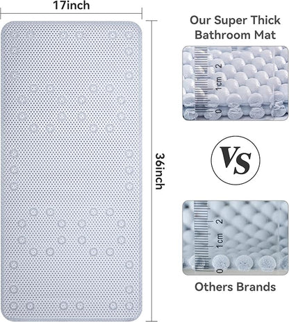 Double Layer Foam Non Slip Bathtub Mat 37x17in, More Comfortable and Thicker Tub Mat Than Ordinary Foam Shower Mat, Bath Mat for Tub with Suction for Comfort and Safety (G-Gray Blue, 36'' x 17'')