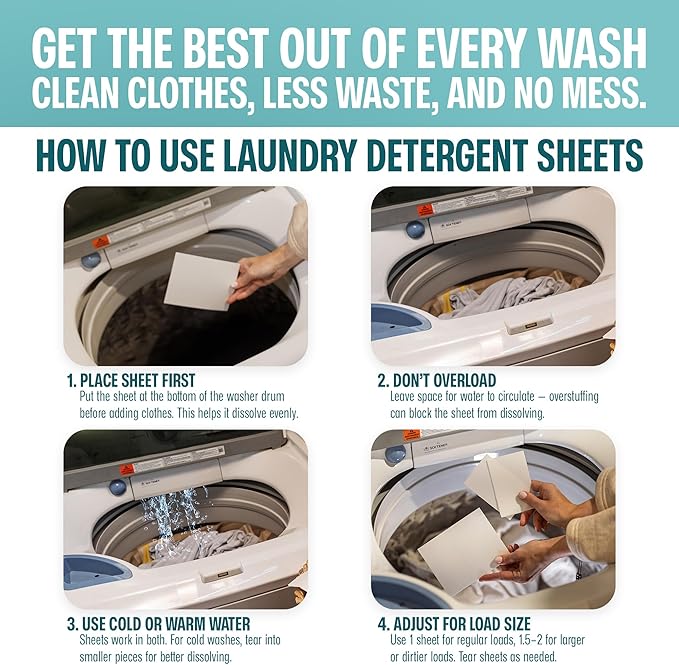Sudstainables Laundry Detergent Sheets 200 Loads – Dissolvable Laundry Sheet for Washing Machines, Compact Alternative to Liquid & Powder Detergent, Travel-Friendly Soap | Fragrance Free