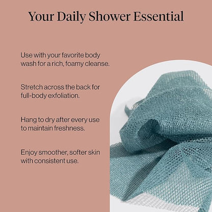 Kitsch African Net Sponge – Exfoliating Body Scrubber for Cleansing & Gentle Daily Exfoliation – Stretchable Bath Sponge for Hard-to-Reach Areas, Long-Lasting Shower Essential - Aqua Grey, 3 Pcs