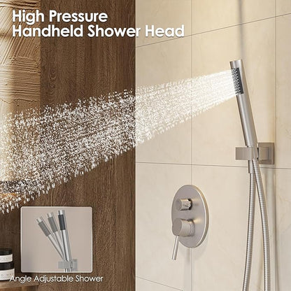 Gabrylly Shower System, Wall Mounted Shower Faucet Set with Shower Valve, High Pressure 10" Rain Shower head with Handheld Spray Combo, 2 Way Rainfall Shower Head Set, Brushed Nickel