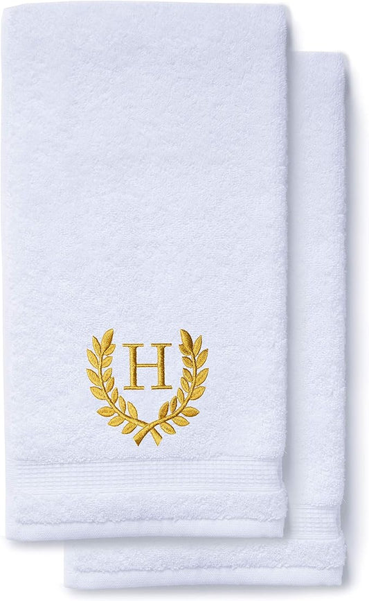 Decorative and Monogrammed Hand Towels for Bathroom Kitchen Makeup | Personalized Gift for Wedding-Bridal | Roman Font Custom Luxury Turkish Towel | Spa Collection, Oversized, 16 X 30 Inch, Set of 2