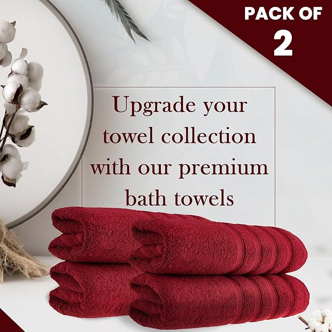 HALLEY Turkish 4 Pack Premium Bath Towels (4 Pieces) 650 GSM Highly Absorbent Super Soft 100% Cotton - 4 Bath Towels (Red)