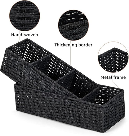 DULLEMELO Toilet Paper Basket for Organizing, Paper Rope Bathroom Baskets, Decorative Storage Bins for Countertop Bathroom Shelves, Set of 2,Black