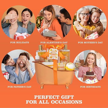 Orange Scents spa gift set Great Gift Lemon Spa Gifts for girls, Body care Set Birthday Gifts, Gift Baskets for Woman, 11pcs Bath Gift Set for Women, Christmas Gifts for Women Citrus Spa Gift Basket