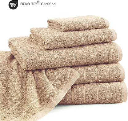 Casa Platino 100% Mercerized Cotton Bathroom Towels Set - 24 Pc - Ringspun, Soft & Absorbent - 2 Bath Sheets, 2 Gym, 2 Bath, 4 Fingertip, 6 Hand Towels, 8 Washcloths - Double Sided Terry - Beige