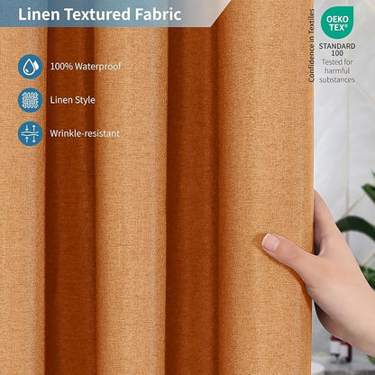 2-in-1 Waterproof Fabric Shower Curtain or Liner,Linen Textured,Breathable TPU & Washable Bathroom Shower Curtain Set with 12 Plastic Hooks,Modern,72"x72" Orange