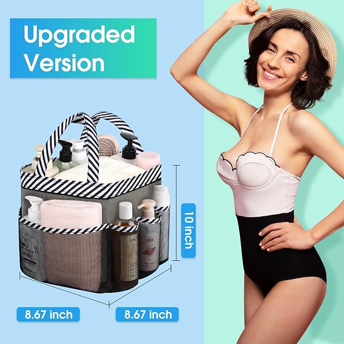 Attmu Mesh Shower Caddy Portable for College Dorm Room Essentials with 8 Pockets, Hanging Shower Caddy Dorm Basket, Quick Dry Shower Bag for Bathroom