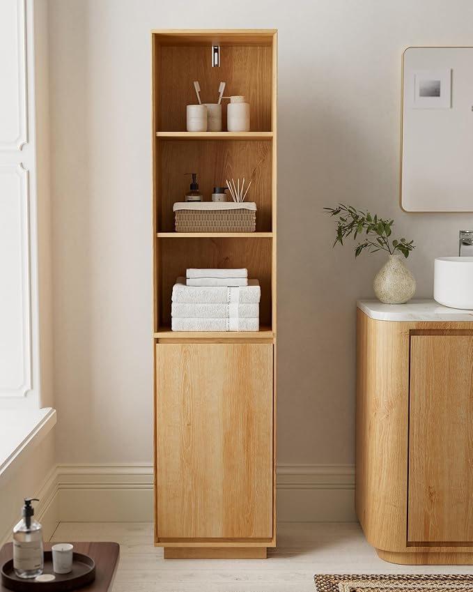67" Tall Bathroom Cabinets Set of 2 with Adjustable Shelves Modern Narrow Storage Cabinet Slim Freestanding Tower Organizer for Small Spaces, Kitchen, Living Room, Natural Oak
