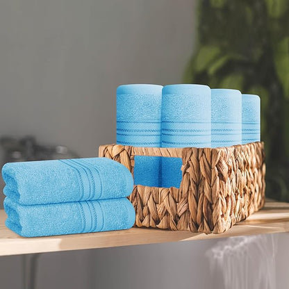 BOUTIQUO Ultra Soft Cotton Washcloths, Contains 12 Piece Face Cloths 12x12 inch, Ideal for Everyday use Face Towels, Compact & Lightweight Multi Purpose Washcloths - Sky Blue