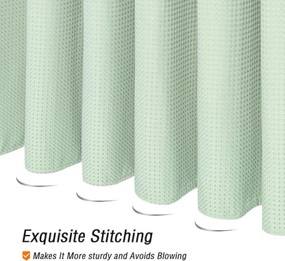 Gibelle Extra Long Shower Curtain 72 x 84, Tall Waffle Weave Textured Fabric Shower Curtain for Bathroom, Water Repellent, Machine Washable, Mint Green