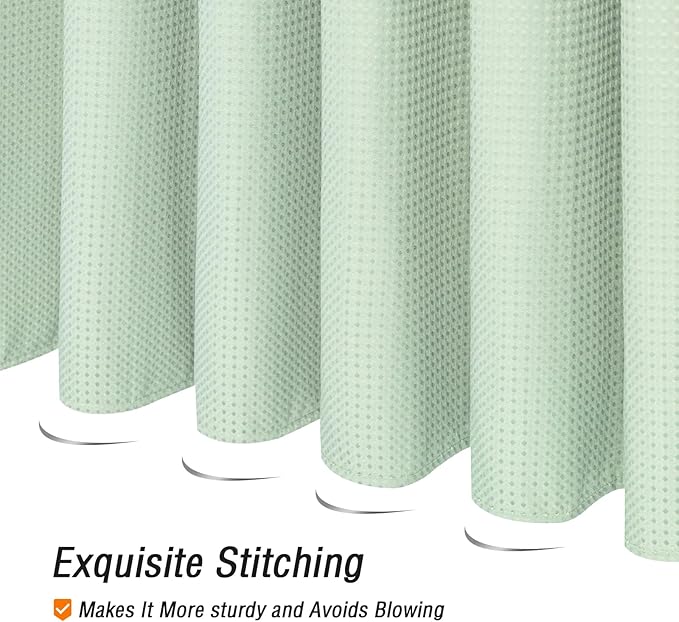 Gibelle Long Shower Curtain 72 x 78, Tall Waffle Weave Textured Fabric Shower Curtain for Bathroom, Water Repellent, Machine Washable, Mint Green