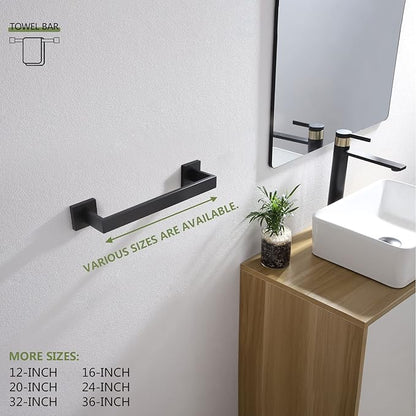 KOKOSIRI 12-Inch Single Towel Bar, Bathroom Kitchen Towel Holder, Wall Mounted SUS304 Stainless Steel Towel Rack, Matte Black, B4003BK-L12