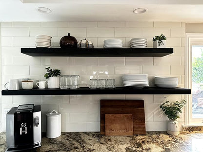 joelsantiques 48 Inch Floating Shelves for Wall - 48x10x2 - Made of Natural Wood - Easy Install - Heavy Duty Rustic Book Shelves - Perfect for Bathroom |Kitchen, Living Room, Bar - Black