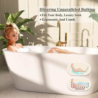 61" Freestanding Bathtubs, Acrylic Soaking Tubs for Adult, Integrated Overflow and Drain, cUPC Certified, Glossy White