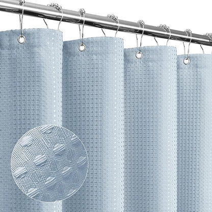 Gibelle Small Stall Shower Curtain 36 x 72, Narrow Half Waffle Weave Textured Fabric Shower Curtain for Bathroom, Water Repellent, Machine Washable, Fog Blue