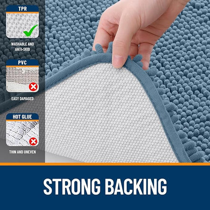 OLANLY Bathroom Rugs Sets 2 Piece, Soft Absorbent Chenille Bath Mats and U-Shaped Contour Toilet Mat Area Rug Set, Machine Washable Bath Carpet, Home Decor Accessories(30"x20"+24"x20", Airy Blue)