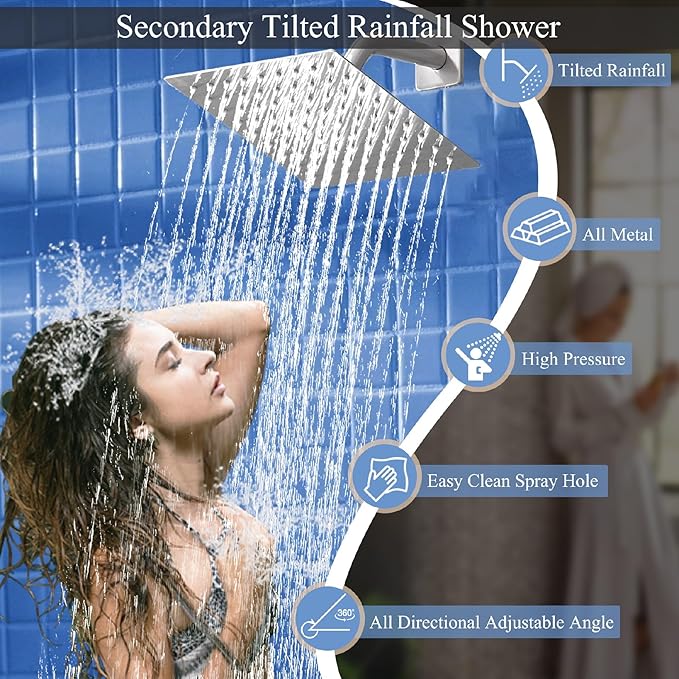 Shower Faucet Set Polished Chrome Shower System, Knob Switch Diverter Shower Faucet with High Pressure Handheld Spray, Ceiling Mount 12 Inch Shower Head with 6 Inch Wall Mount Shower Head